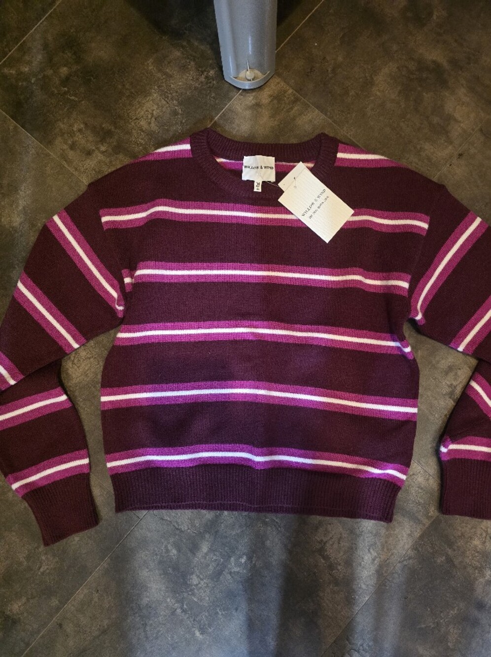 Women’s Striped Crewneck Sweater in Plum and Pink